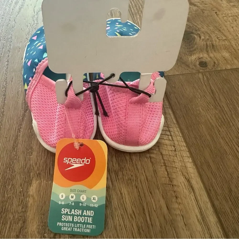 Speedo Girl’s Water Shoes, Splash & Sun Bootie, Blue/Pink, Non-Slip, L (9/10)